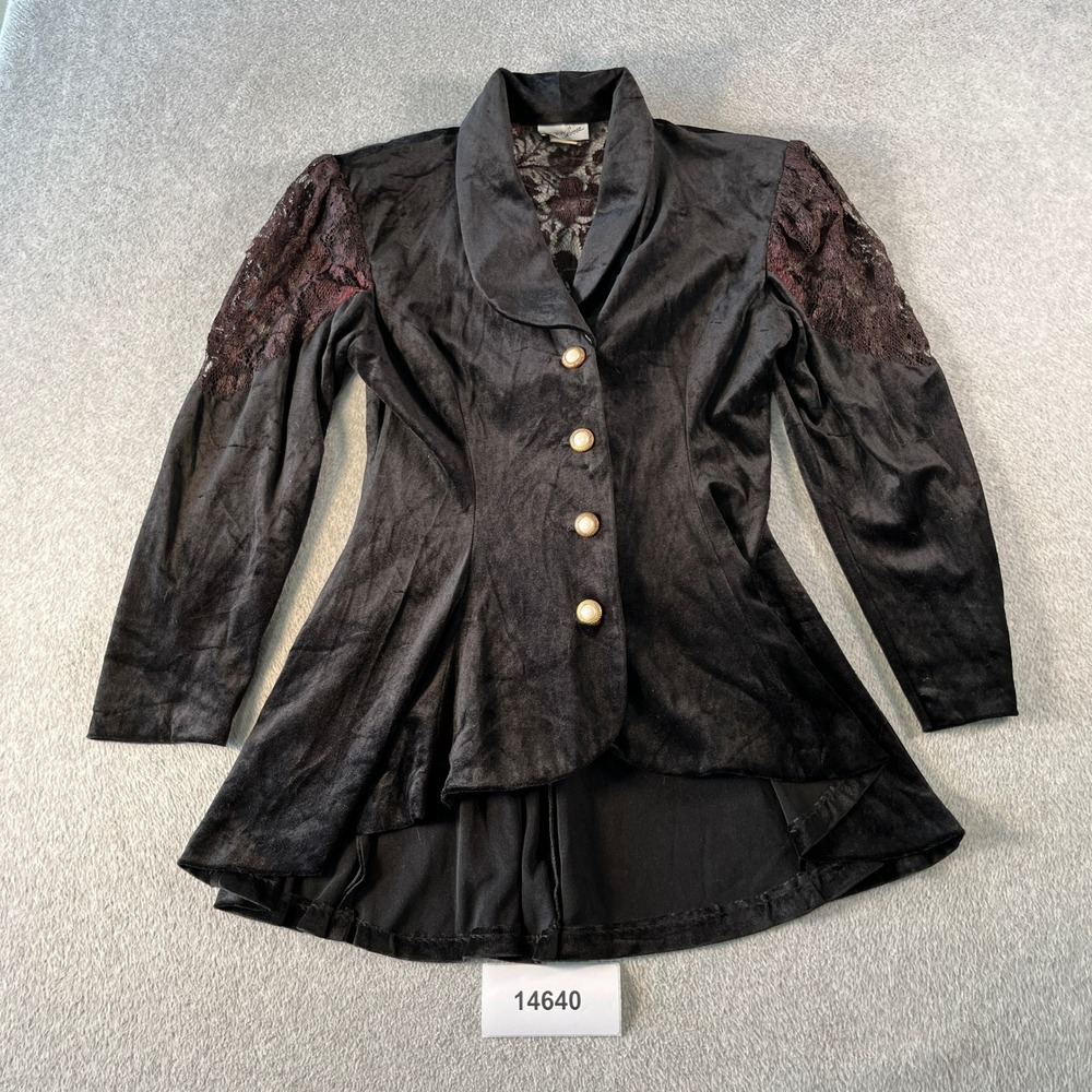 Vintage Spooky Lace & Velvet Jacket Women 7/8 Black Sheer  Made in USA